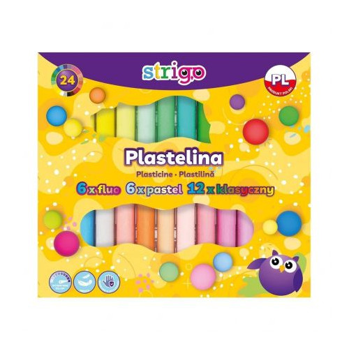 Plastelina STRIGO 24 kolory klasyczne pastelowe neonowe
