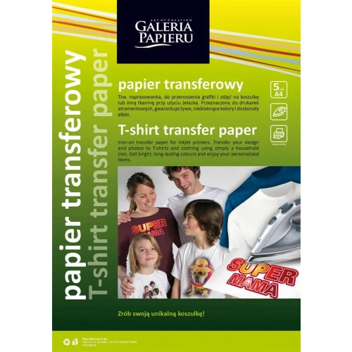 Papier transferujący A4 GALERIA PAPIERU do jasnych tkanin 5szt.