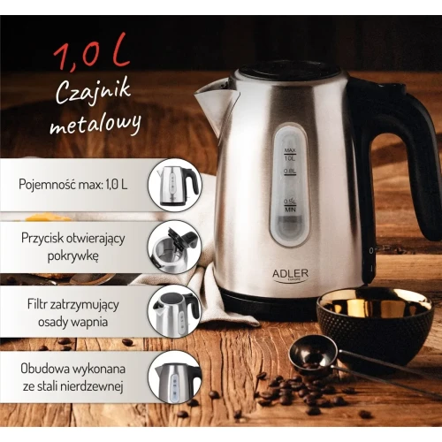 Czajnik elektryczny Adler CR 1253 (2200W 1.7l; kolor inox)