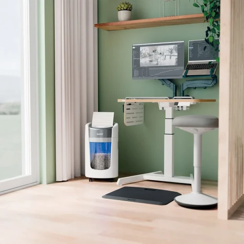 Niszczarka Leitz IQ OptiMax Home Office 225, 15l, P5, 6 kartek, Automatyczny Start/Stop, Funkcja cofania, Obrotowy pojemnik - 33% większa pojemność na