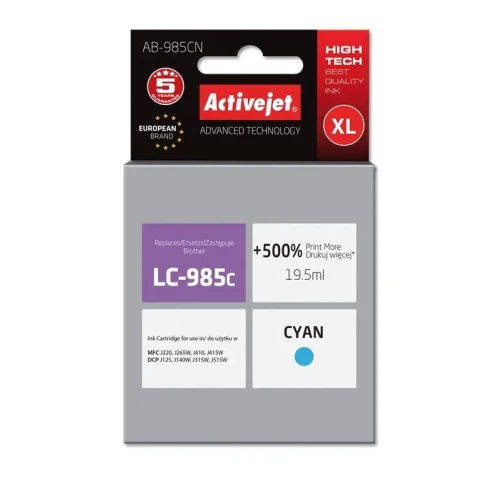 Tusz Activejet AB-985CN (zamiennik Brother LC985C; Supreme; 19,5 ml; niebieski)-4384433
