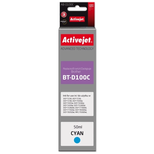 Activejet AB-D100C Buteleczka z tuszem z atramentem (zamiennik Brother BT-D100C; Supreme; 50 ml; niebieski)