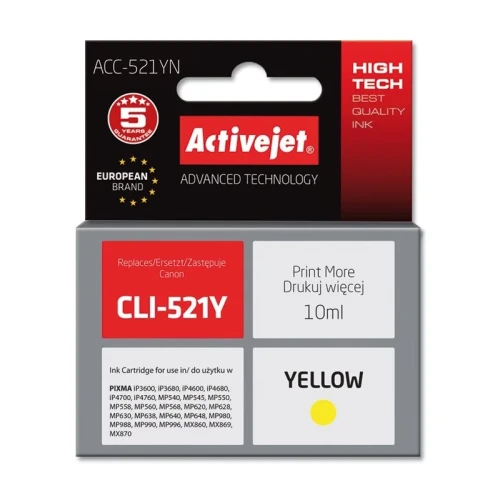 Tusz Activejet ACC-521YN (zamiennik Canon CLI-521Y; Supreme; 10 ml; żółty)-1304335