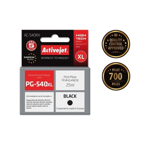 Activejet AC-540RX Tusz (zamiennik Canon PG-540XL; Premium; 25 ml; 700 stron, czarny)
