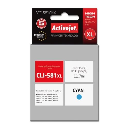 Tusz Activejet ACC-581CNX (zamiennik CLI-581C XL; Supreme; 11,70 ml; niebieski)-1050547