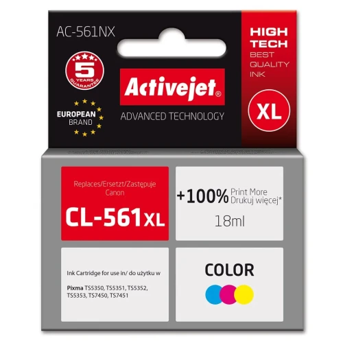 Activejet AC-561NX Tusz (zamiennik Canon CL-561XL; Supreme; 18 ml; kolor: Cyjan, magenta, Żółty)