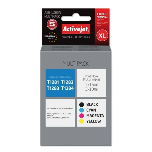 Tusz Activejet AEB-1285N (zamiennik Epson T1281, T1282, T1283, T1284; Supreme; 1 x 15 ml, 3 x 13 ml; czarny, czerwony, n
