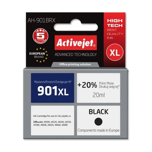 Tusz Activejet AH-901BRX (zamiennik HP 901XL CC654AE; Premium; 20 ml; czarny)-1305033