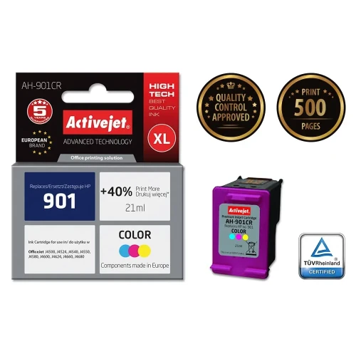 Activejet AH-901CR Tusz (zamiennik HP 901 CC656AE; Premium; 21 ml; kolor)