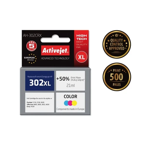 Activejet AH-302CRX Tusz (zamiennik HP 302XL F6U67AE; Premium; 21 ml; 500 stron, kolor)