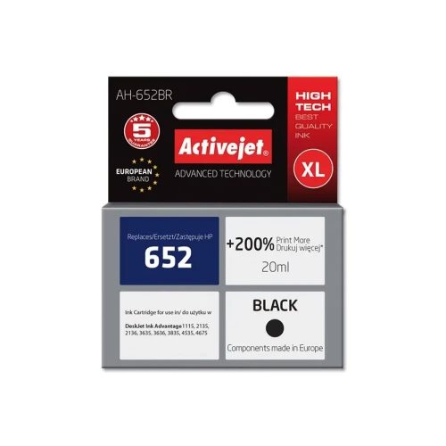 Tusz Activejet AH-652BR (zamiennik HP 652 F6V25AE; Premium; 20 ml; czarny)-1305130