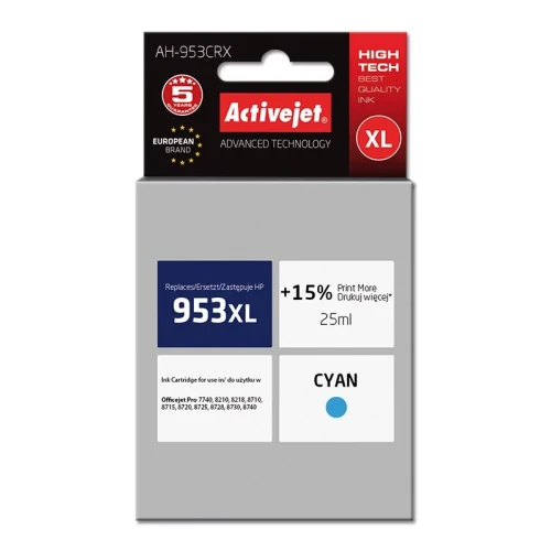 Tusz Activejet AH-953CRX (zamiennik HP 953XL F6U16AE; Premium; 25 ml; niebieski)-5154008