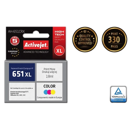 Activejet AH-651CRX Tusz (zamiennik HP 651 C2P11AE; Premium; 18 ml; kolor)