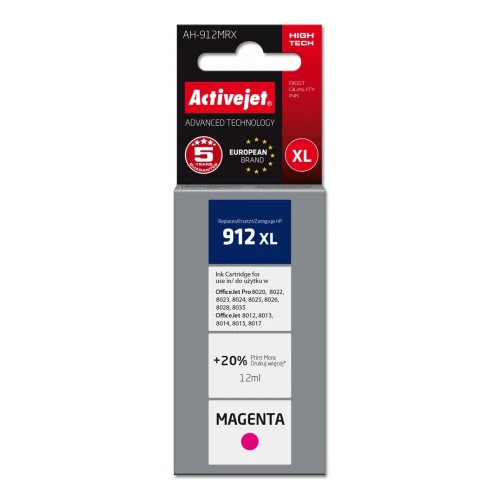 Activejet AH-912MRX Tusz (zamiennik HP 912XL 3YL82AE; Premium; 990 stron; 12 ml, czerwony)