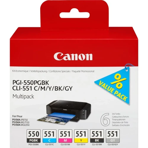 PGI-550/CLI-551PGBK/C/M/Y/BK/GY/MULTI PACK/VALUE PACK NON-BLIST