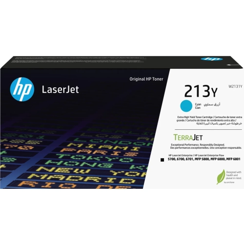 HP Oryginalnym wkładem z błękitnym tonerem o ekstrawysokiej wydajności 213Y LaserJet