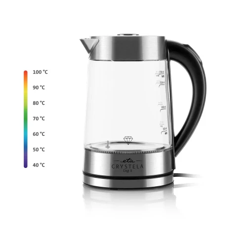 Eta Crystela Digi II czajnik elektryczny 1,7 l 2200 W Stal nierdzewna, Przezroczysty