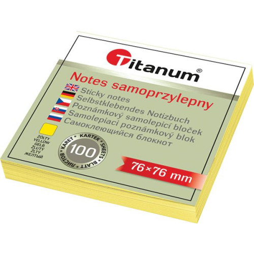 Notes samoprzylepny (karteczki) żółty 100k [mm:] 76x76 Titanum (S-2003)