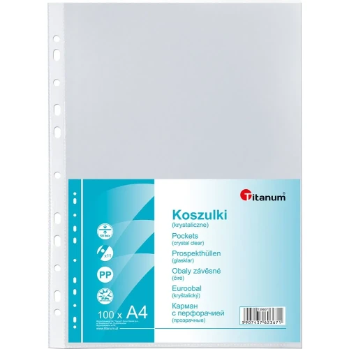 Koszulki na dokumenty A4 kolor: przezroczysty 50 mic. Titanum