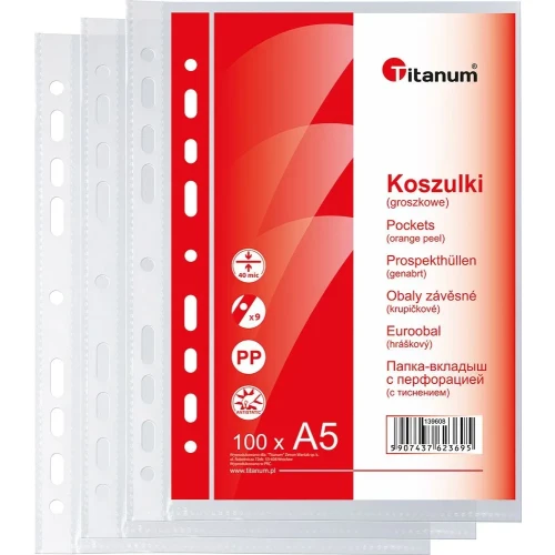 Koszulki na dokumenty A5 kolor: przezroczysty 40 mic. Titanum