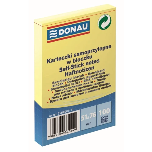Notes samoprzylepny (karteczki) żółta 100k [mm:] 51x76 Donau (7584001-11)