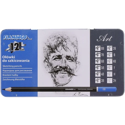 Ołówek Art Collection w metalowym pudełku 8B-2H Flamingo Line