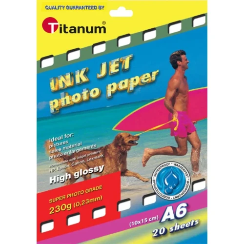 Papier foto A6 błyszczący wodoodporny 230g [mm:] 100x150 Titanum