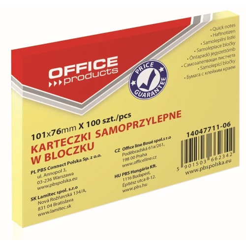 Notes samoprzylepny (karteczki) żółty jasny 100k [mm:] 101x76 Office Products (14047711-06)