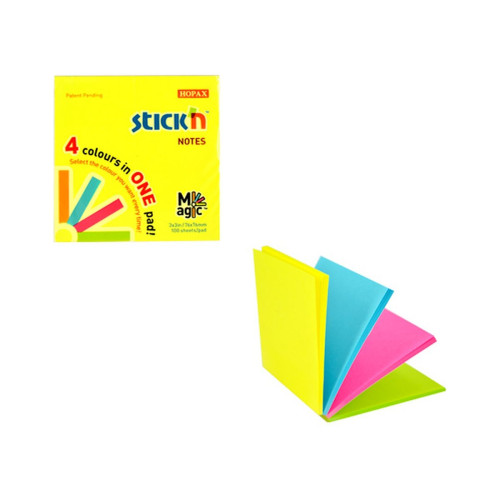 Notes samoprzylepny (karteczki) Magic Pads neon mix 100k [mm:] 76x76 Stick'n (21571)