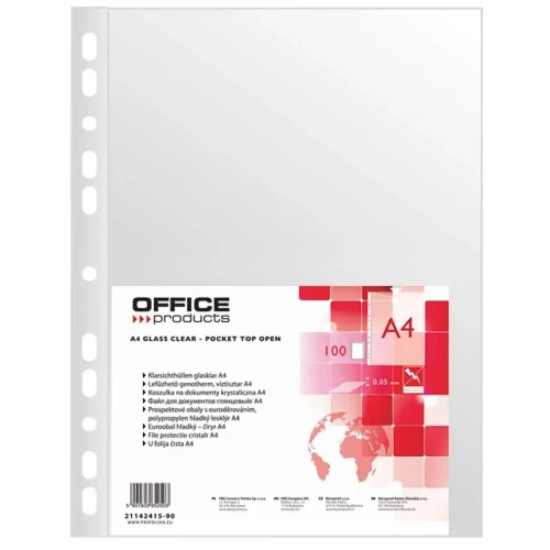 Koszulki na dokumenty krystaliczne A4 kolor: przezroczysty typu U 50 mic. Office Products (21142415-90)