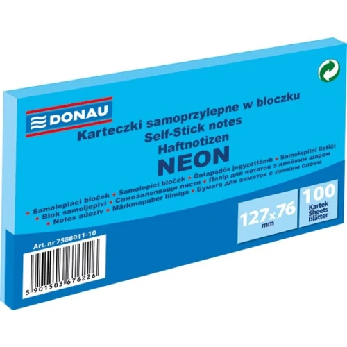 Notes samoprzylepny (karteczki) Neon niebieski 100k [mm:] 127x76 Donau (7588011-10)
