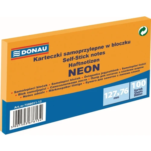 Notes samoprzylepny (karteczki) Neon pomarańczowy 100k [mm:] 127x76 Donau (7588011-12)