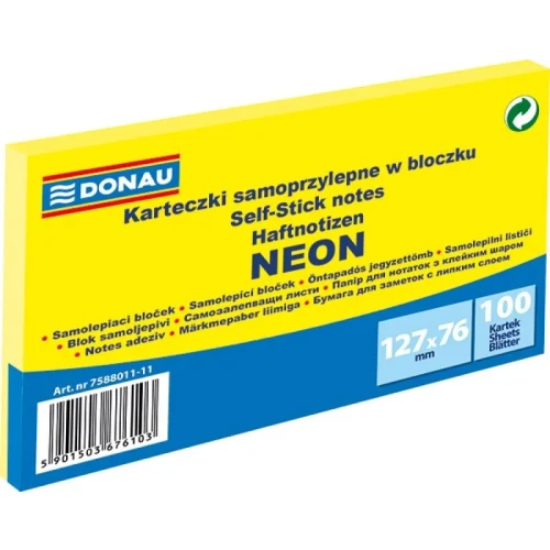 Notes samoprzylepny (karteczki) Neon żółty 100k [mm:] 127x76 Donau (7588011-11)