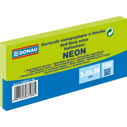 Notes samoprzylepny (karteczki) Neon zielony 300k [mm:] 51x38 Donau (7585011-06)