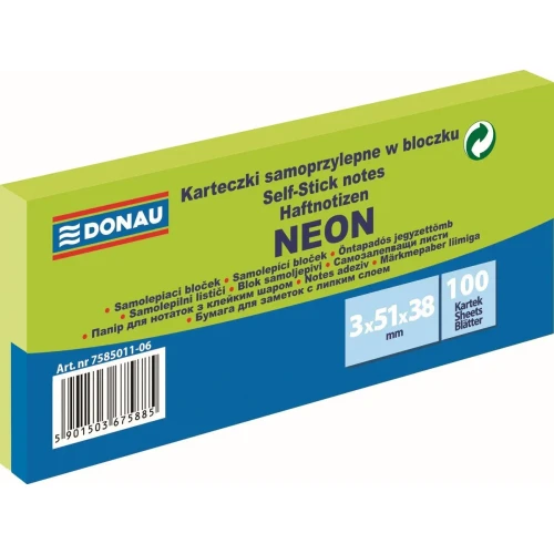 Notes samoprzylepny (karteczki) Neon zielony 300k [mm:] 51x38 Donau (7585011-06)
