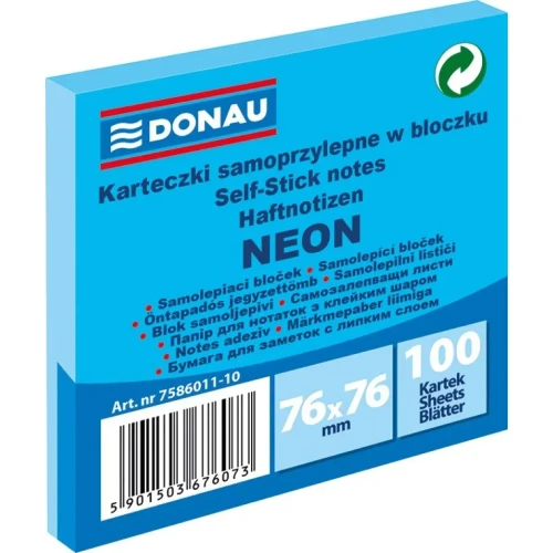 Notes samoprzylepny (karteczki) Neon niebieski 100k [mm:] 76x76 Donau (7586011-10)