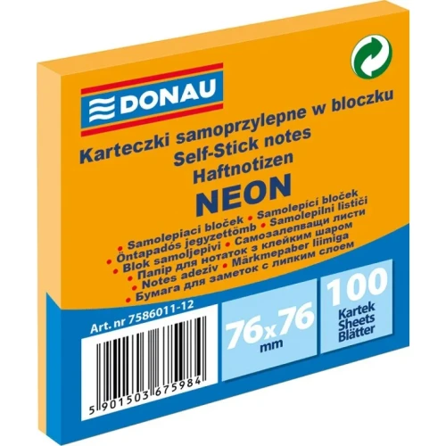 Notes samoprzylepny (karteczki) Neon pomarańczowy 100k [mm:] 76x76 Donau (7586011-12)