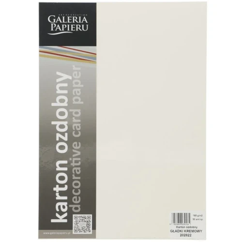 Papier ozdobny (wizytówkowy) A4 gładki kremowy kremowy 160g Galeria Papieru (202822)