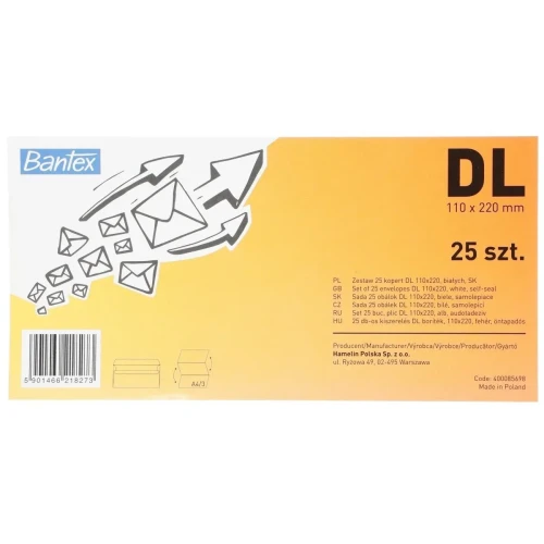 Koperta DL SK biała Bantex (400085698) 25 sztuk
