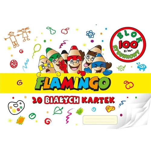Blok rysunkowy A3 biały 100g 20k Flamingo