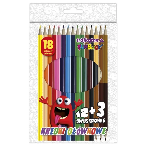 Kredki ołówkowe 12 kolorów+ 3 dwustronne cieliste trójkątne 18 kol. Fun&Joy