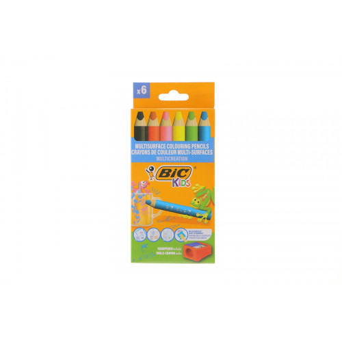 Kredki ołówkowe MULTISURFACE 6 szt + temperówka 3086123727816 6 kol. Bic (515220)