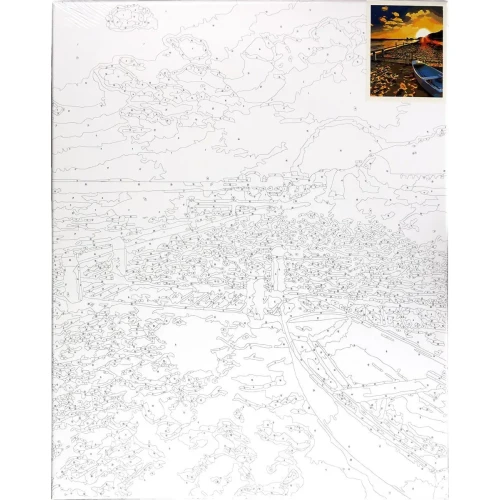 Zestaw kreatywny Malowanie po numerach 40x50cm Zachód słońca nad morzem, plaża z łodzią Flamingo Line (fys025)