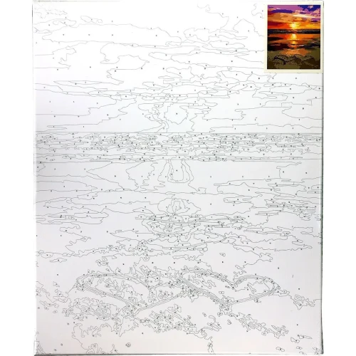 Zestaw kreatywny Malowanie po numerach 40x50cm Zachód słońca nad morzem, serca na piasku Flamingo Line (fys040)