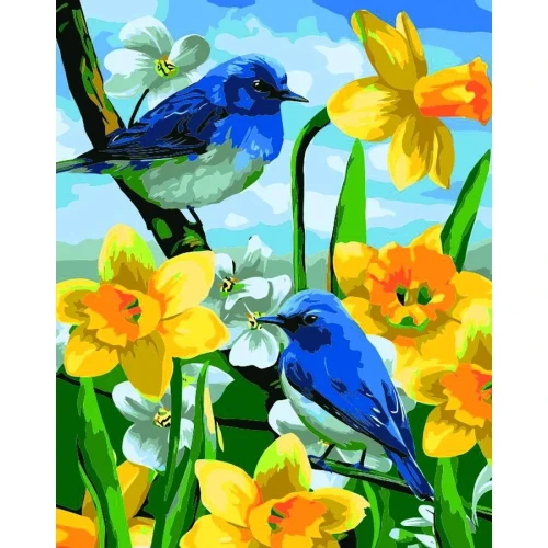 Zestaw kreatywny Malowanie po numerach 40x50cm Ptaszki na żonkilach Flamingo Line (FSY689)