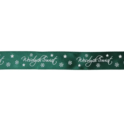 Wstążka Craft-Fun Series satynowa satynowa z nadrukiem Wesołych Świąt 25 zielony ciemny Titanum (25/25YGREEN)