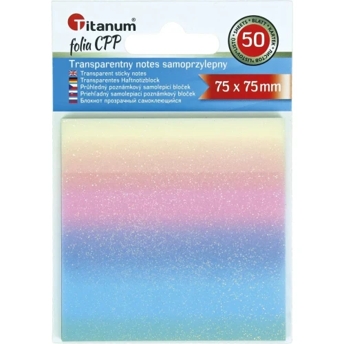 Notes samoprzylepny (karteczki) transparentne, z polipropylenu 75x75 mix 50k [mm:] 75x75 Titanum