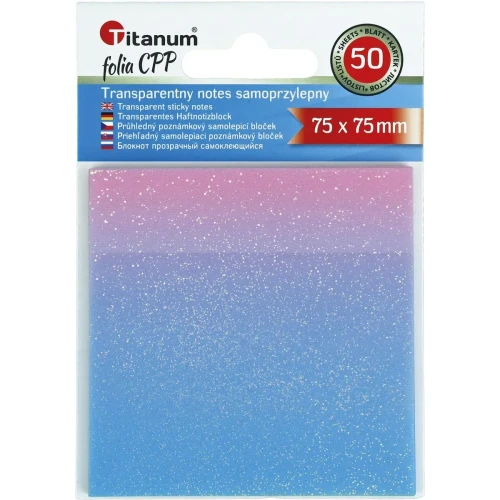 Notes samoprzylepny (karteczki) transparentne, z polipropylenu 75x75 mix 50k [mm:] 75x75 Titanum