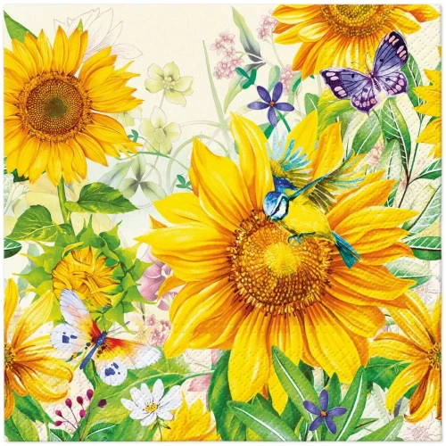 Serwetki Lunch Wild Sunflowers mix nadruk bibuła [mm:] 330x330 Paw (SDL145500)