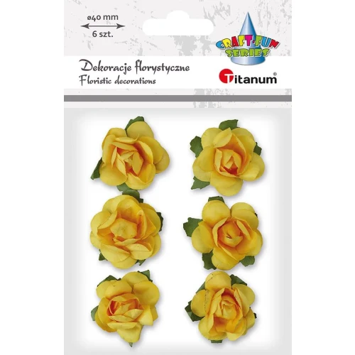 Ozdoba papierowa Craft-Fun Series róże na druciku Titanum (25YX0902-12- yellow)